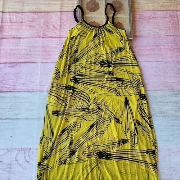 Bel Kazan Chartreuse/Black Abstract Knit High Low Maxi Dress Women’s Size‎ Small - Picture 1 of 6